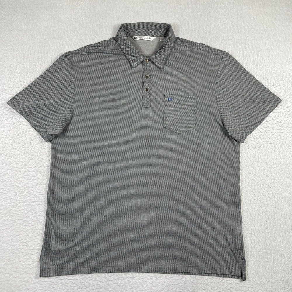 Travis Mathew Polo Shirt Mens XXL Grey Micro-Zigzag Stretch Golf Casual Pocket